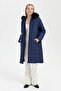 Desen Long Quilted Coat with Fur Hood 23404 - 3