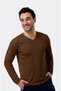 100% Organic Cotton Brown V-Neck Men's Long Sleeve T-Shirt - 3