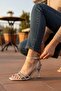 Women's Gray Shiny Multi-Strap Goblet Heeled Square Toe Sandals