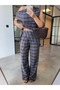 100% Cotton Muslin Plaid Pants with Shawl Indiigo - 2