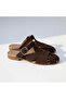 Brown Suede Buckle Women's Square Toe Sabo Slippers - 3