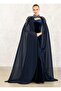 New Generation Navy Blue Long Dress Chiffon Cape Double Set-Kaftan-Bindali-Henna Dress- Wedding - 4