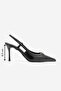 Women's Stiletto Pointed Toe Open Back Strap Buckle Thin Classic Heeled Shoes Osenta Black - 8