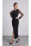 Stone-Embellished Neck & Wrist Lace Detailed Dress - 2