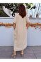 Linen Textured Buckle Cotton Dress Beige - 4