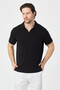 Vita Men's Black Modal Fabric Slim Fit Flexible Polo Collar T-Shirt - 4