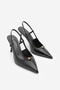 Women's Stiletto Pointed Toe Open Back Strap Buckle Thin Classic Heeled Shoes Osenta Black - 3