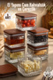 Set of 6 Square, Handmade Glass Breakfast and Snack Bowls - with Beech Lids