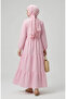 Striped Poplin Ruffle Detailed Hijab Dress 2190-02 Pink - 4