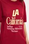 Women's Oversize Wide Cut 100% Cotton Crew Neck Short Sleeve Printed Claret Red T-Shirt Blouse - 5
