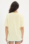 Women's Oversize Wide Cut 100% Cotton Crew Neck Short Sleeve Printed Yellow T-Shirt Blouse - 6