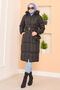 Fur Hooded Mobile Belted Inflatable Coat Black - 6