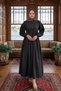Waist Pleated Lace-Up Button Detailed Dress Black Hnt0310