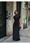 Black Draped Long Evening Dress - 4