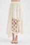 Women's Lace Detailed Linen Blend Design Long Skirt