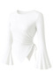 Women's Crew Neck Side Gathered Asymmetrical Bottom Cut Diver Fabric Spanish Sleeve Blouse