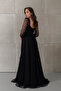 Women's Black Slim Fit Long Sleeve Leg-Cut Low-Cut Lace Evening Dress - 6
