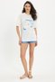 Women's Relax Fit Comfortable Cut 100% Cotton Crew Neck Short Sleeve Printed White T-Shirt Blouse - 2