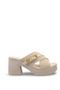 Vega Aria Women's Heeled Slippers 0012706 Beige Leather Textured - 4