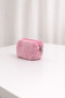 Plush Mini Makeup Bag Pink – Soft Textured Zippered Cosmetic & Coin Bag