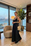 Aerobin Fabric Long Black Dress with Adjustable Straps - 3