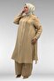 67023 Plus Size Muslin Trouser Suit with Pleated Detail on the Front - Beige - 4