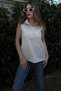 Women's Pastel Yellow Striped Scallop Fabric, Patched, Zero Sleeve Summer Shirt Blouse 7003422187 - 3