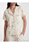 Ecru Shirt Collar Floral Women's Pajama Set - 5