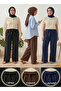 Women's Black Brown Navy Blue 3-Pack Seersucker Elastic Casual Wide Leg Pants Set