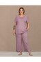 New Season Women's Dusty Rose V-Neck Design Short Sleeve Summer Plus Size (Oversize) Pajama Set