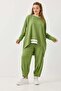 Women's Elastic Waist Draped Model Oversize Tracksuit Set Green - 2