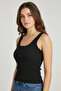 Women's Black Buttoned Henley Collar Ribbed Camisole Slim Fit Undershirt - 4