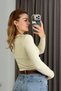 Women's Long Sleeve Camisole Mini Low-Cut Crop Blouse Beige - 3