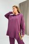 Women's Oversized Hooded Tracksuit Set with Leg Details, Plum Color - 3
