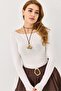 Boat Neck Cashmere Long Sleeve Blouse White - 2