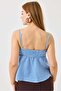 Women's large bow detailed plaid strap linen look blouse blue - 4