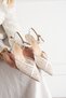 Laceva Women's White Lace Detailed Pointed Toe 6 cm Heeled Slingback Shoes