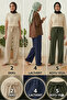 Women's Ecru Navy Blue Green 3-Pack Seersucker Elastic Casual Wide Leg Pants Set