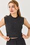 Women's Stoned Ribbed Crop Blouse Black - 2
