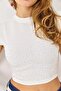 Women's stone embellished ribbed crop top - white - 4
