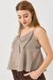 Women's Large Bow Detail Plaid Strappy Linen Look Blouse Brown - 3
