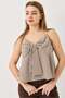 Women's Large Bow Detail Plaid Strappy Linen Look Blouse Brown - 4