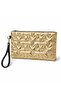 Star Embroidered Portfolio Handbag with Wrist Strap, Satin Lined Gold Clutch Bag - 2