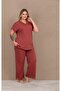 New Season Women's Cream V-Neck Design Short Sleeve Summer Large Size (Oversized) Pajama Set - 5