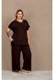 New Season Women's Brown V-Neck Design Short Sleeve Summer Large Size (Oversize) Pajama Set - 5