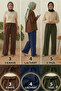 Women's Brown Navy Blue Green 3-Pack Seersucker Elastic Casual Wide Leg Pants Set