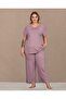 New Season Women's Dusty Rose V-Neck Design Short Sleeve Summer Plus Size (Oversize) Pajama Set - 2