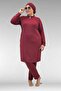 1732 Plus Size Turtleneck Zipper Swimsuit - Burgundy