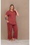 New Season Women's Cream V-Neck Design Short Sleeve Summer Large Size (Oversized) Pajama Set - 2