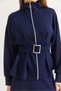 Loyşa Double Suit with Waist Pencil Belt, Navy Blue - 2